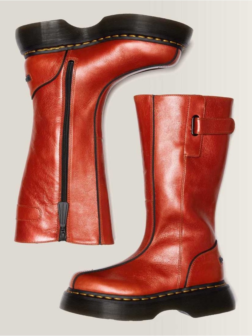DR. MARTENS Buzz Hi Eclipse Leather Platform Boots Flame Orange 7